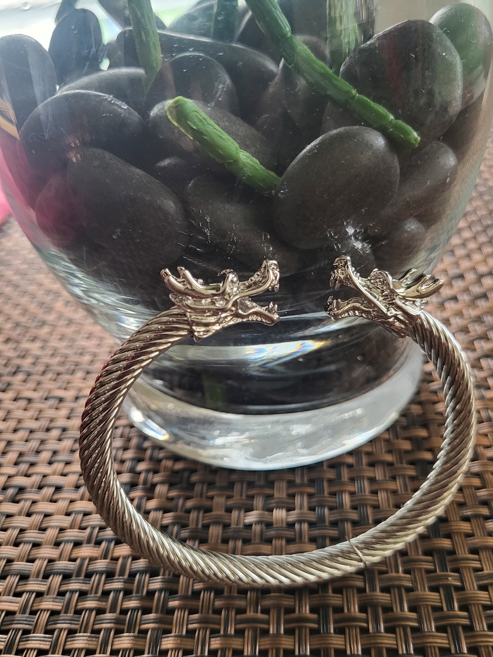 Silver Dragon Head Cable Cuff Bracelet - Wo